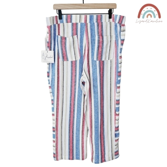 New! Caffe Marrakesh Linen Stripes Pull On Straight Leg Cropped Casual Pants - Picture 2 of 13